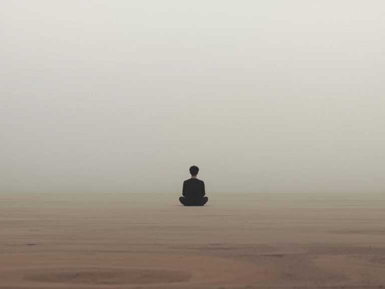 A minimalist, contemplative scene showing a single person