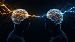 A high-quality cinematic digital art piece showing two stylized human