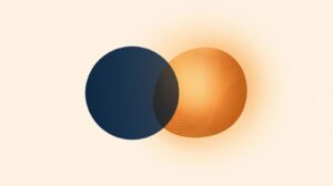Abstract minimalist composition showing two simple geometric shapes (circles or organic forms)