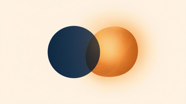 Abstract minimalist composition showing two simple geometric shapes (circles or organic forms)