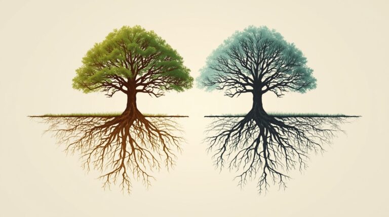 Abstract minimalist composition_ Two trees with deep intertwined