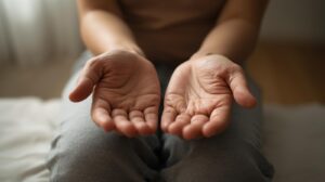 Minimalist photograph_ Close-up of hands resting open and relaxed i