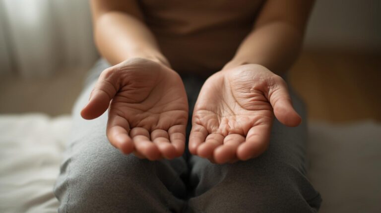 Minimalist photograph_ Close-up of hands resting open and relaxed i